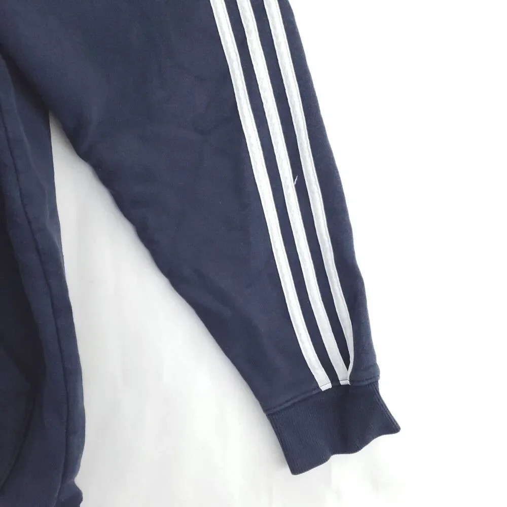 Adidas Hoodie Mens Medium Blue Cotton 3-Stripe Embroidered Drawstring Pullover